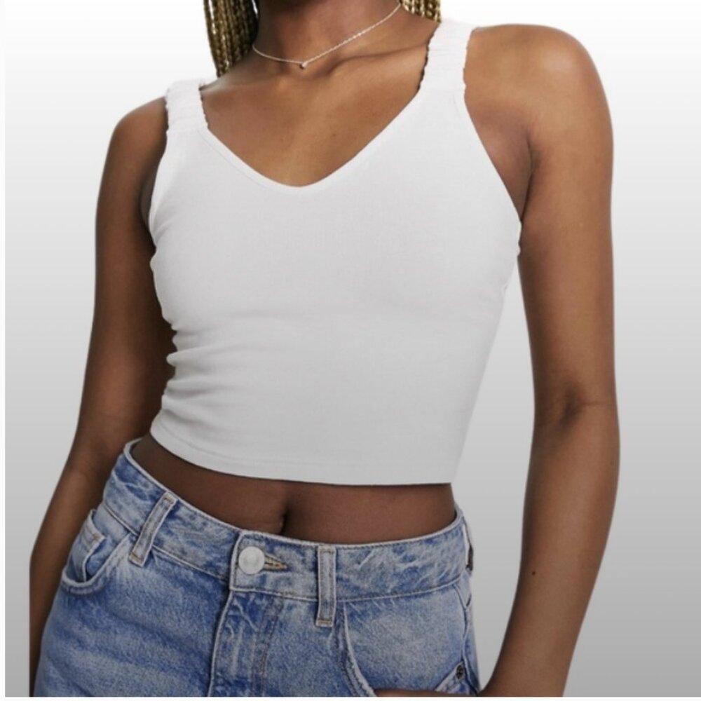 NWT Miss Selfridge Ruched Strap 2 Pair V Neck Crop Tops - Picture 2 of 8